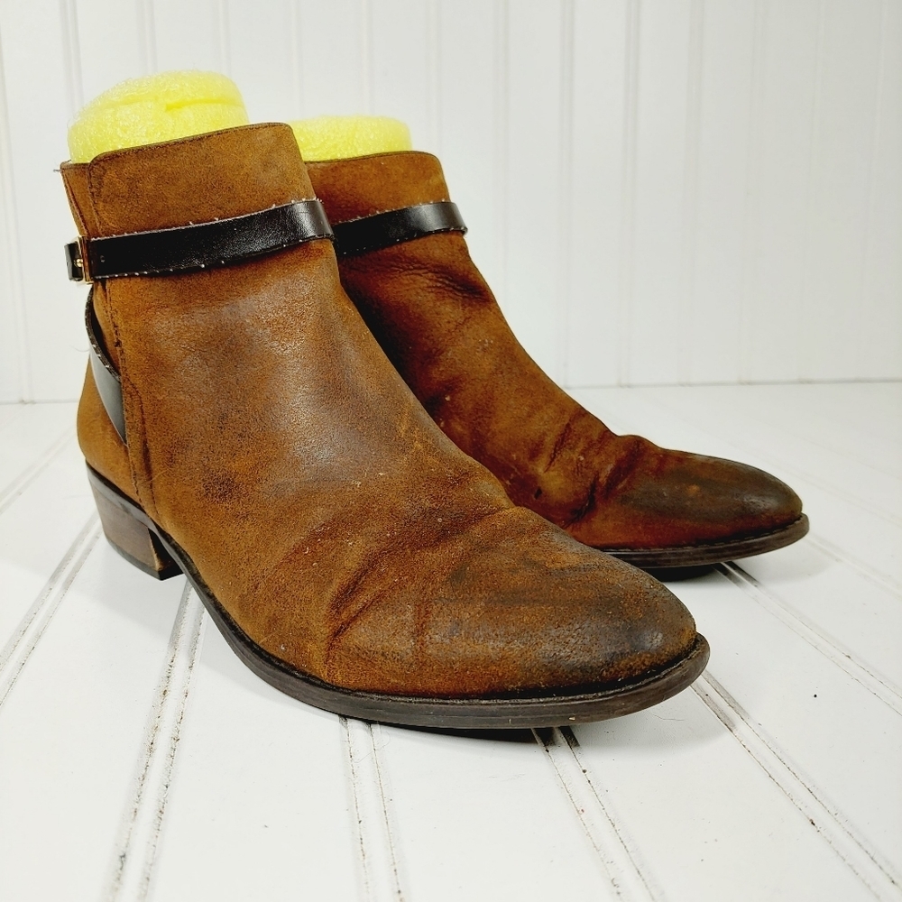 Franco Sarto Santos Brown Leather Boots With Buckle and Side Zip H361 - Picture 4 of 12